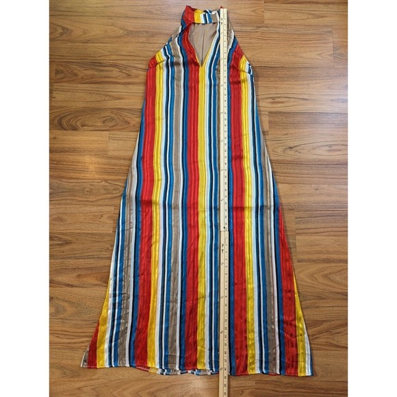 70's Style Striped Satin Maxi Dress Flowy Womens Festival A7 - Picture 12 of 15
